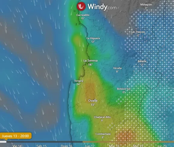 ¿Qué dice Windy? mira a qué hora comenzará a llover en La Serena y Coquimbo este jueves