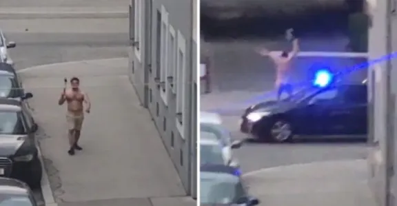 ¿Qué? Video muestra al asesino que mató a chilena con un hacha en Austria atacando a la Policía